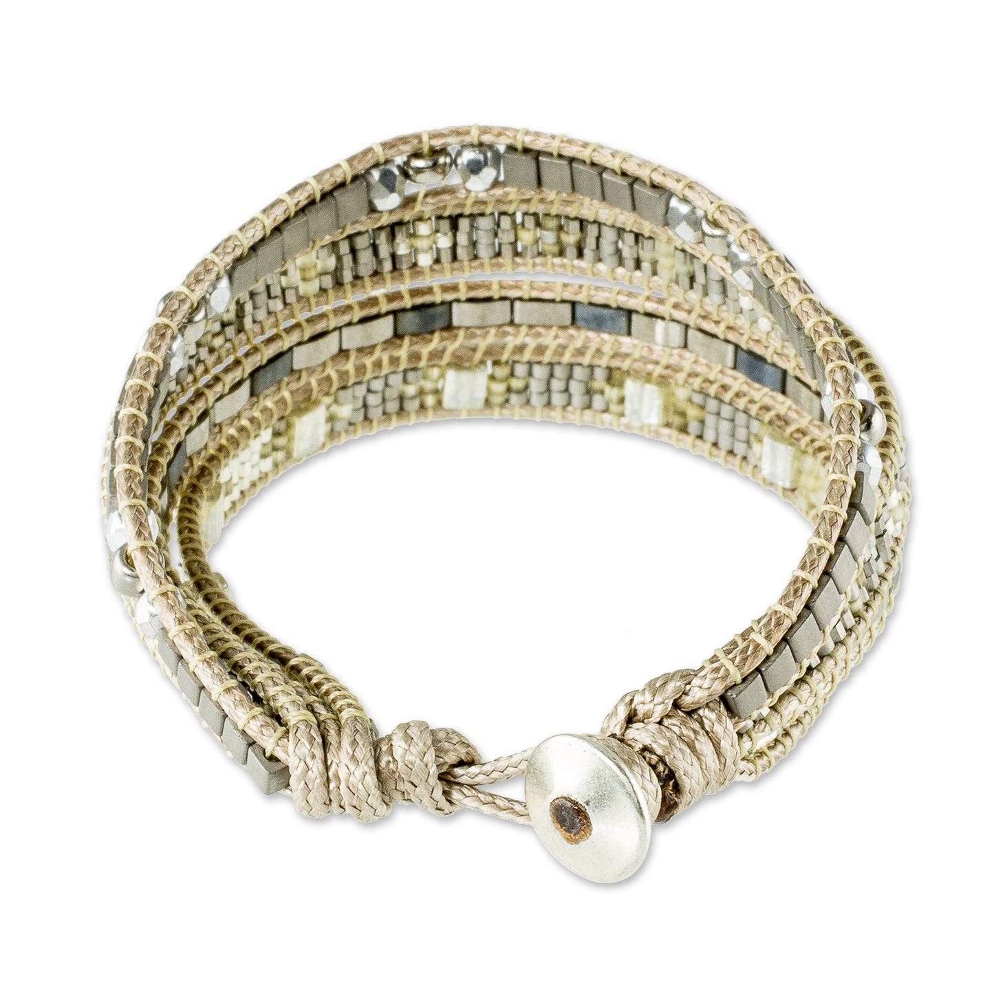 Silver Reflection Silvery Beaded Wristband Bracelet from Guatemala
