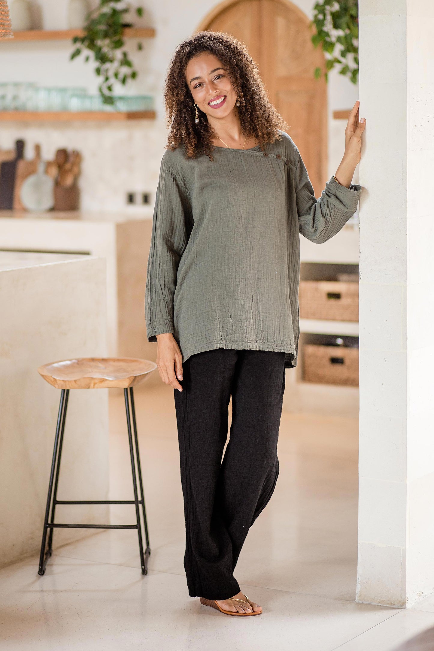 Cool Comfort in Black Handcrafted Double Gauze Cotton Pants