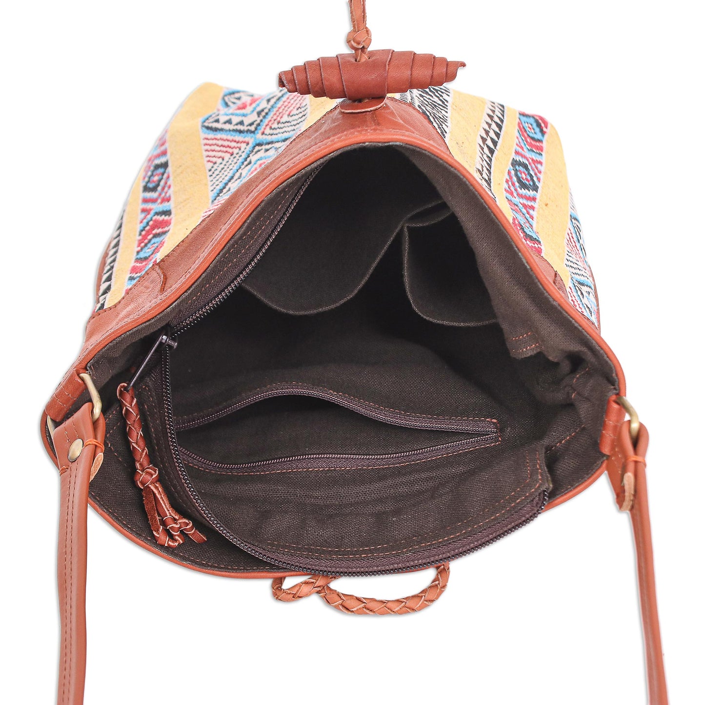 Joyful Journey in Yellow Leather-Accented Cotton Blend Sling Bag