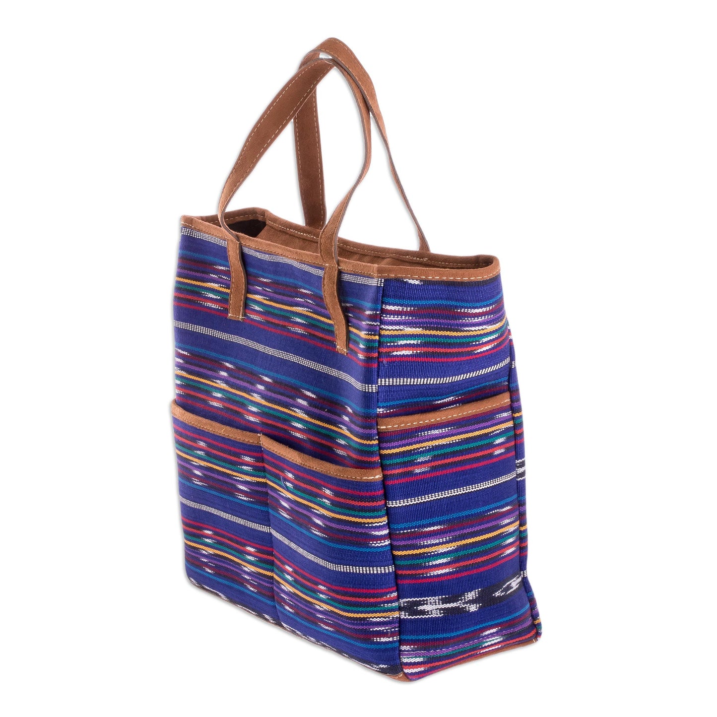Champerico Bound Hand Woven Blue Multicolor Cotton Tote Purse from Guatemala