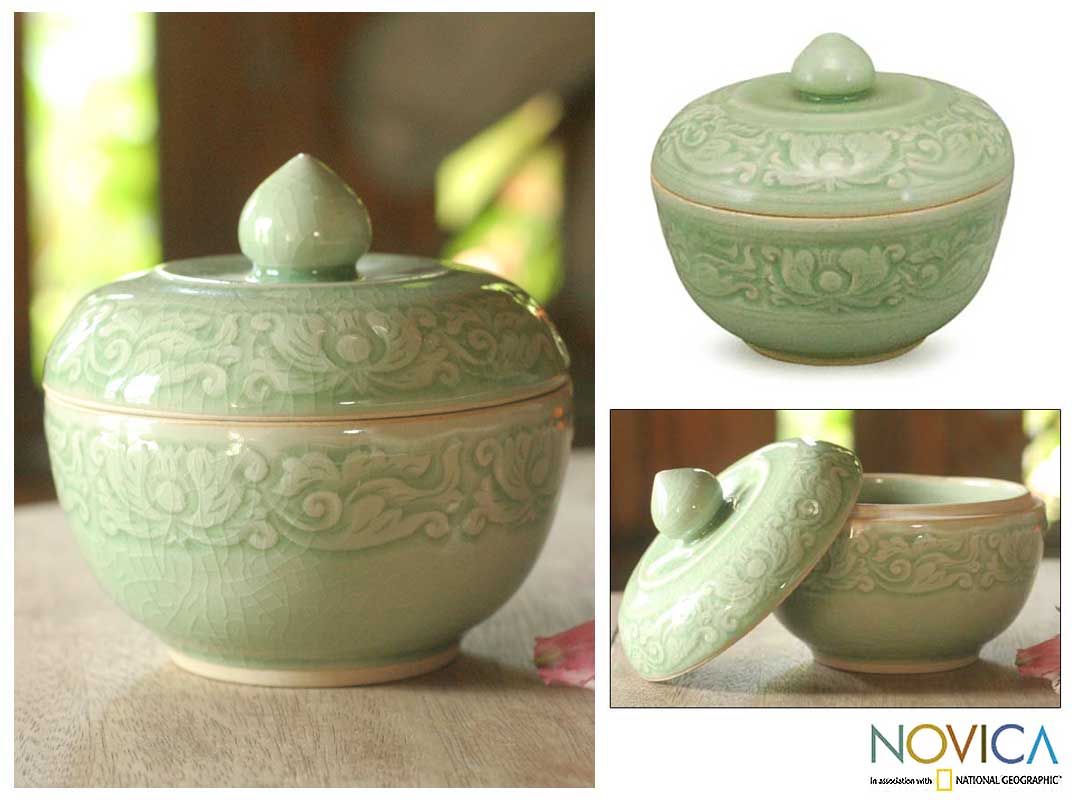 Lotus Pool Decorative Celadon Ceramic Jar