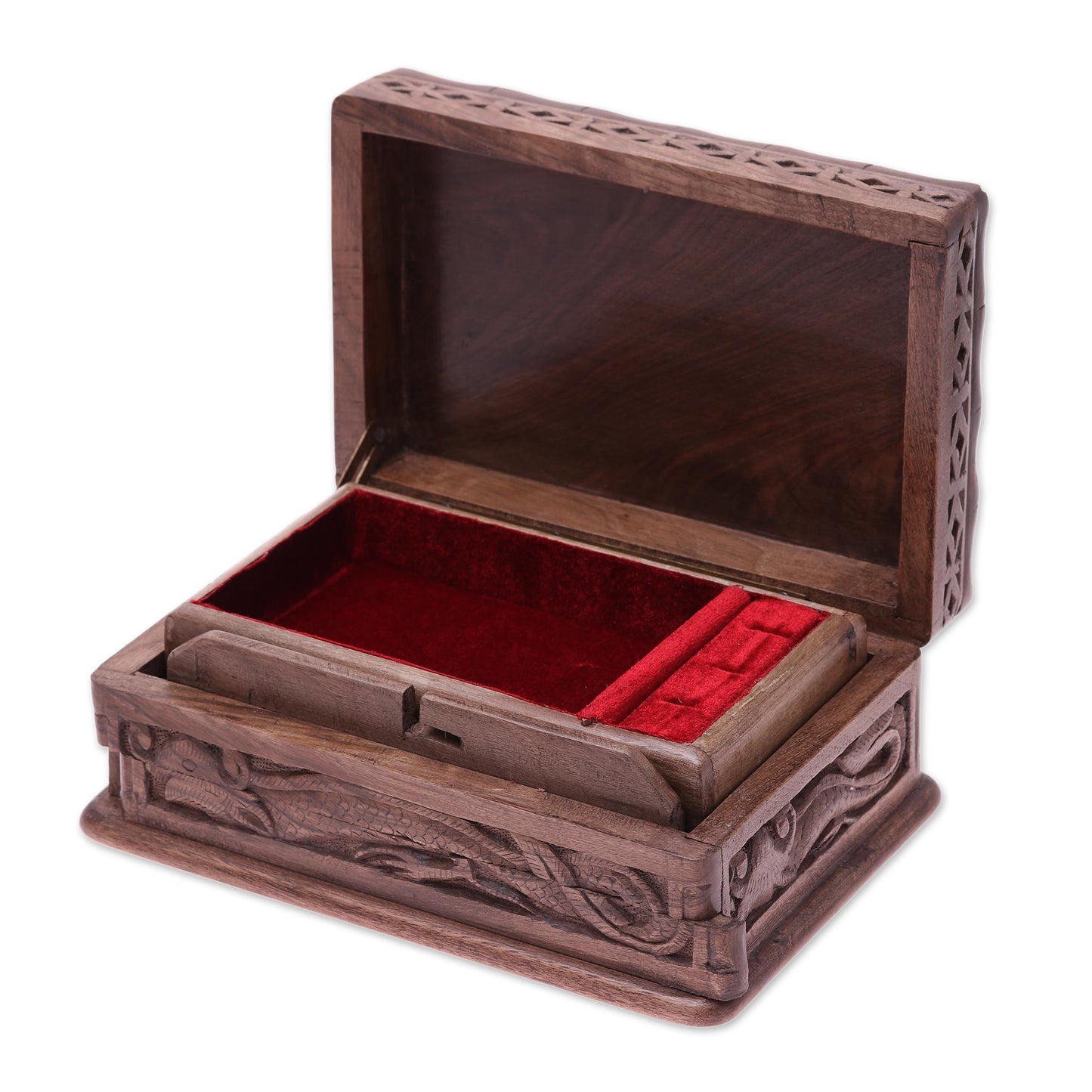 Lucky Dragon Hand Carved Wood Jewelry Box