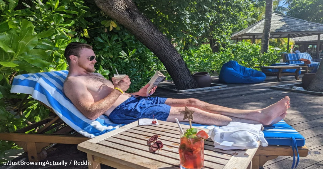 Man Snaps Photo Of Himself Lounging On A Chair And It Looks Like His Leg Has Been Amputated