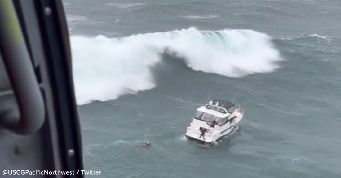 Coast Guard Swimmer Saves Man Moments After Boat Capsizes From Massive Wave