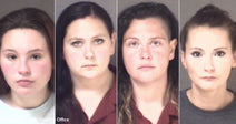 Four mugshot photos of women arranged side by side against a plain background.