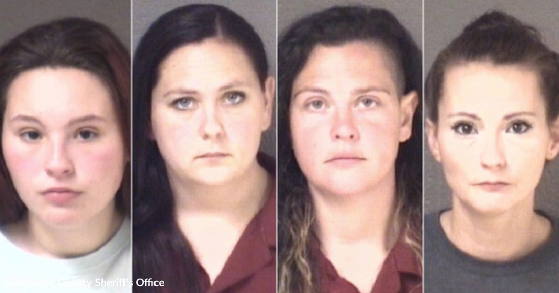Four mugshot photos of women arranged side by side against a plain background.