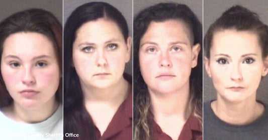 Four mugshot photos of women arranged side by side against a plain background.