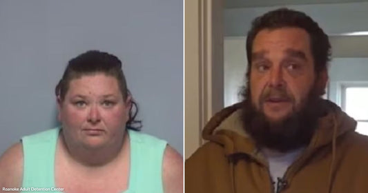 On the left, a woman with dark hair wearing a mint green top poses against a gray background; on the right, a bearded man in a tan jacket stands indoors.