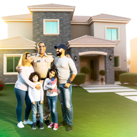 Veteran family in front of new home