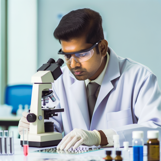 Scientist working in small lab with cancer research