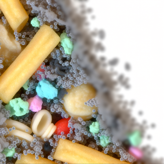 Microplastics in junk food close-up