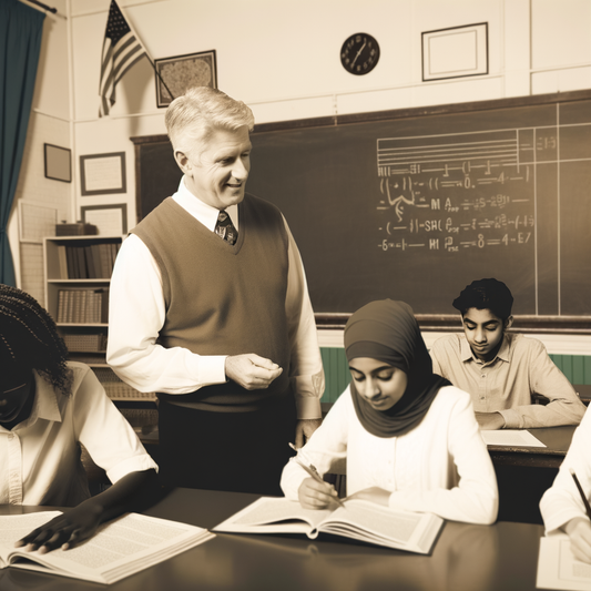Veteran teacher helping students in classroom