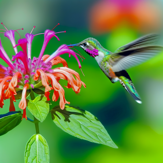 Hummingbird feeding on flower