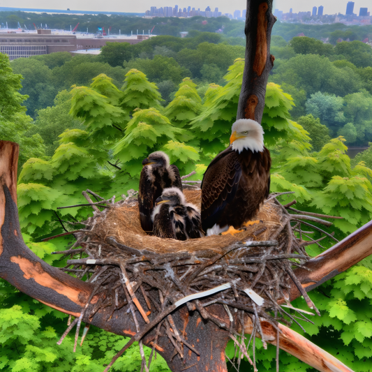 Bald eagle and chicks in their nest.