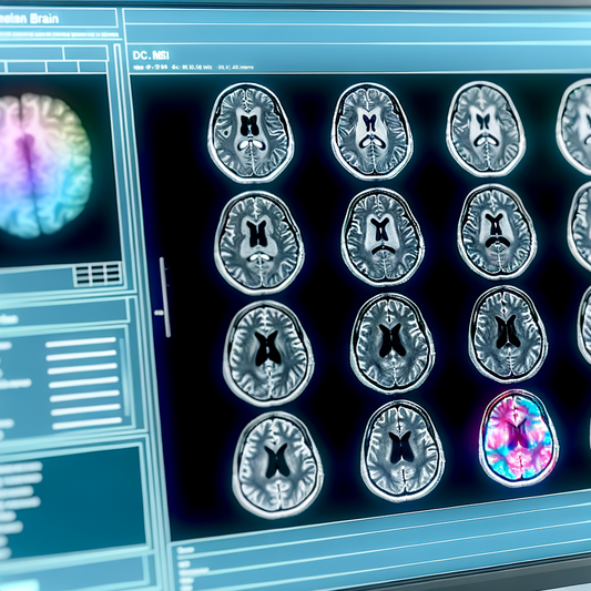 MRI scans of a human brain on a monitor.