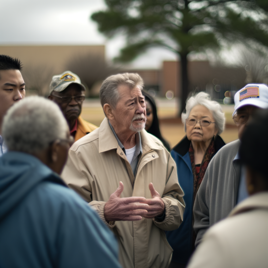 A man speaks passionately to a diverse group.