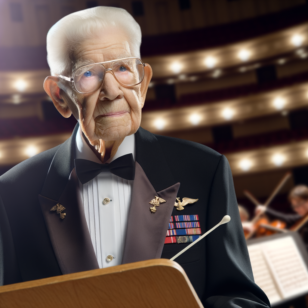 Elderly man in formal attire at a concert.