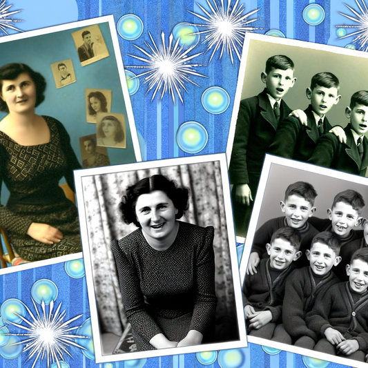 Vintage collage of family portraits and playful children.