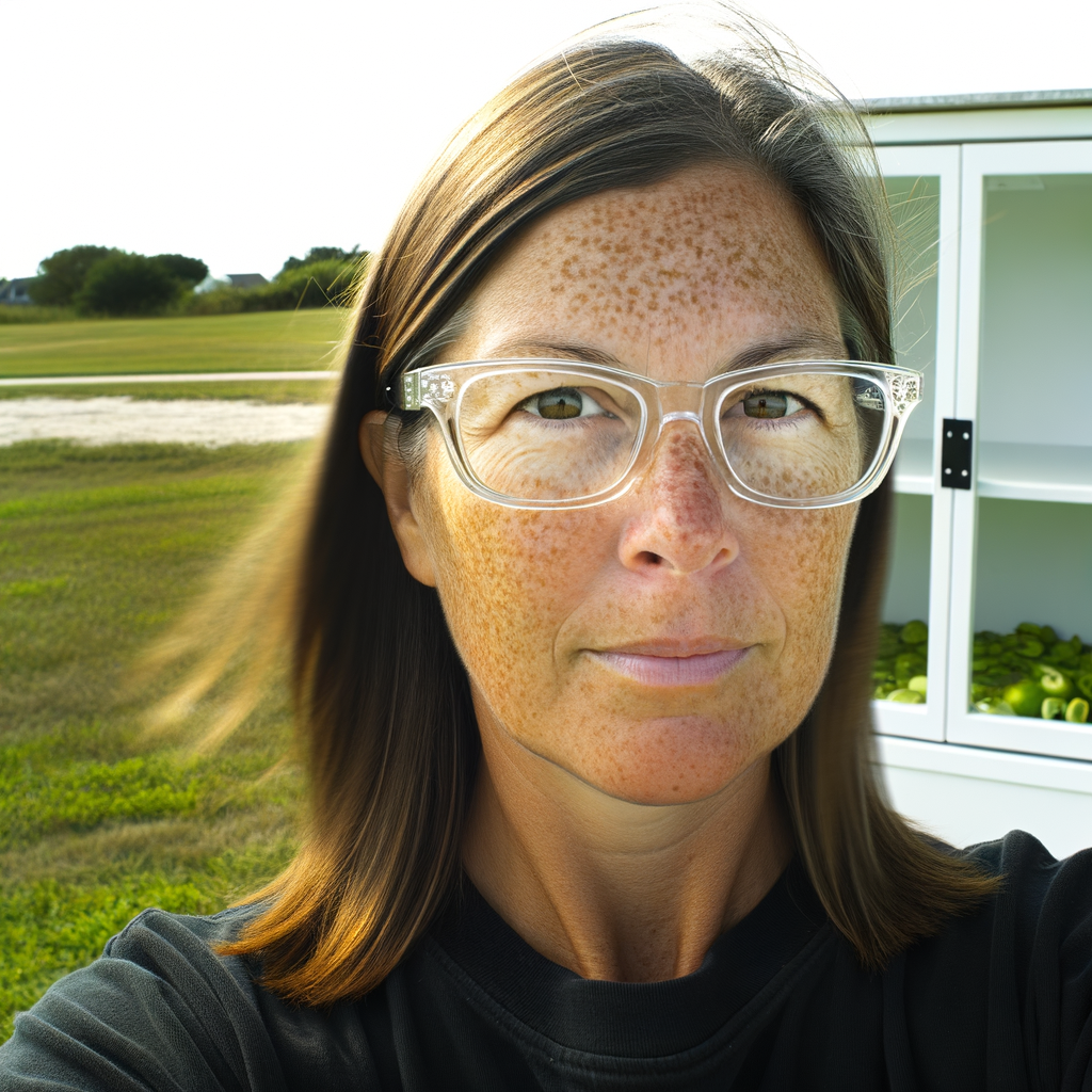 A woman with glasses posing outdoors.