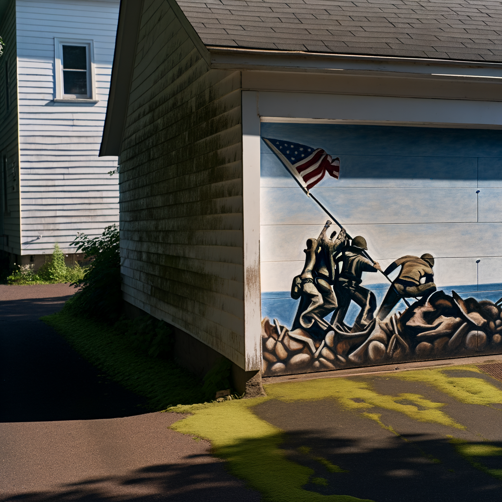 Mural depicting soldiers raising the American flag.