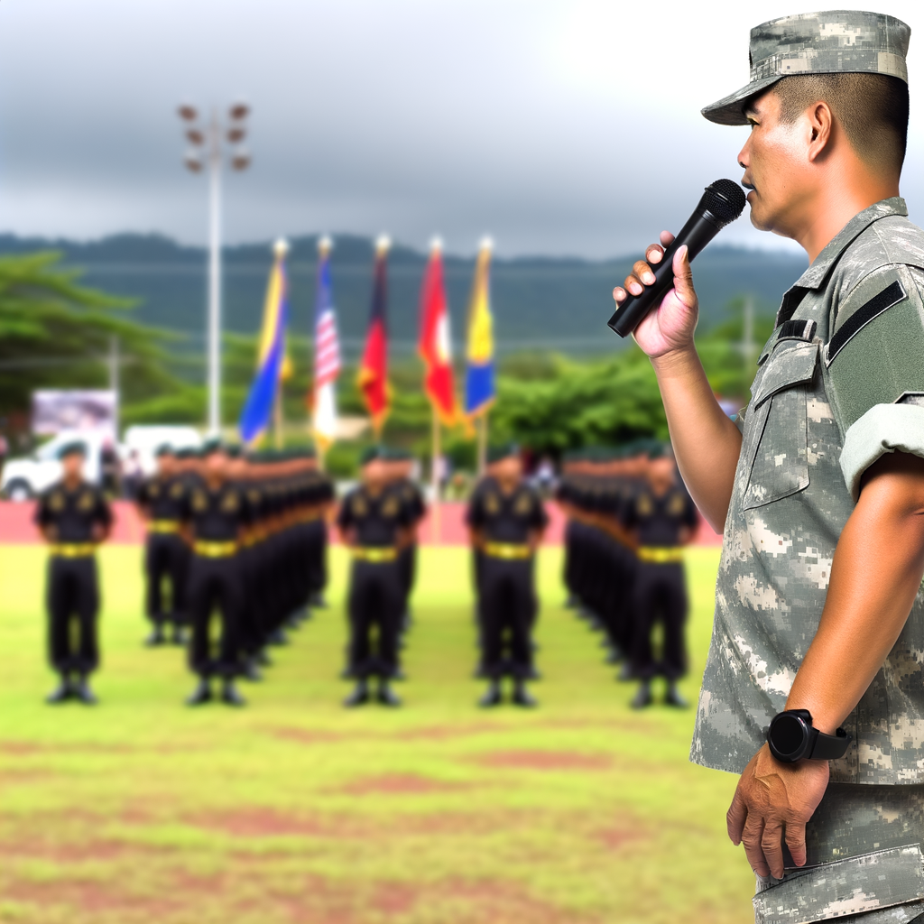 Military officer speaking at a formal ceremony.