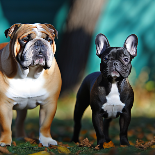 Two dogs posing in a sunny outdoor setting.
