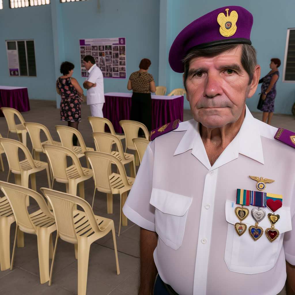 A man in uniform stands in a hall.