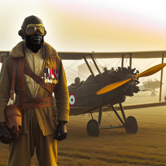 A pilot in vintage gear stands by an aircraft.