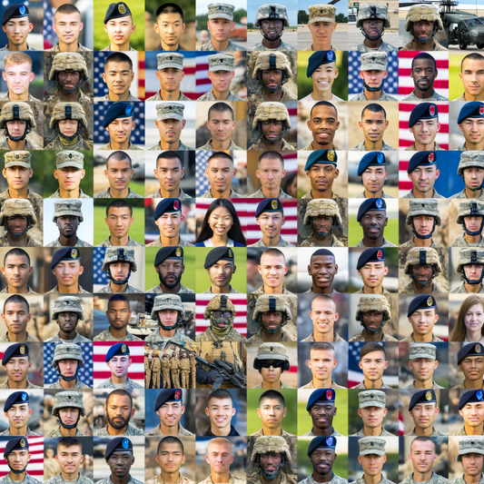 A collage of diverse military personnel in uniform.