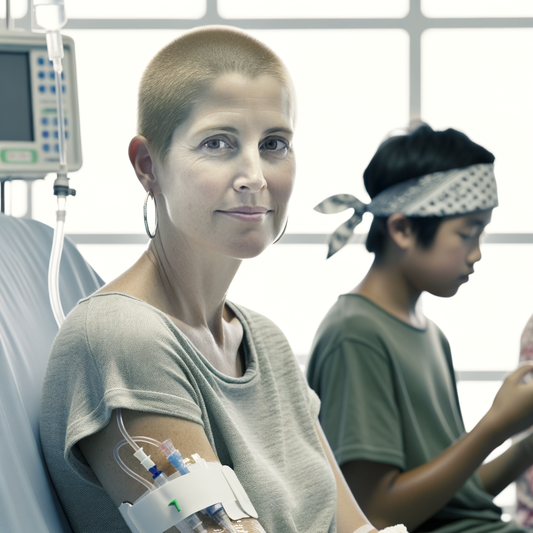 Woman receiving treatment while a child sits nearby.
