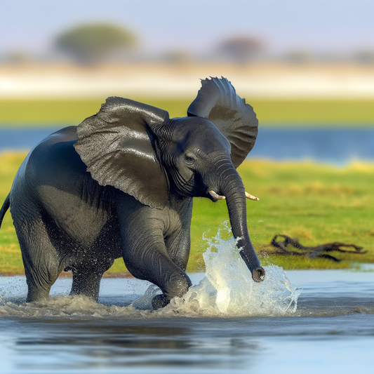 Elephant playfully splashing in the water.