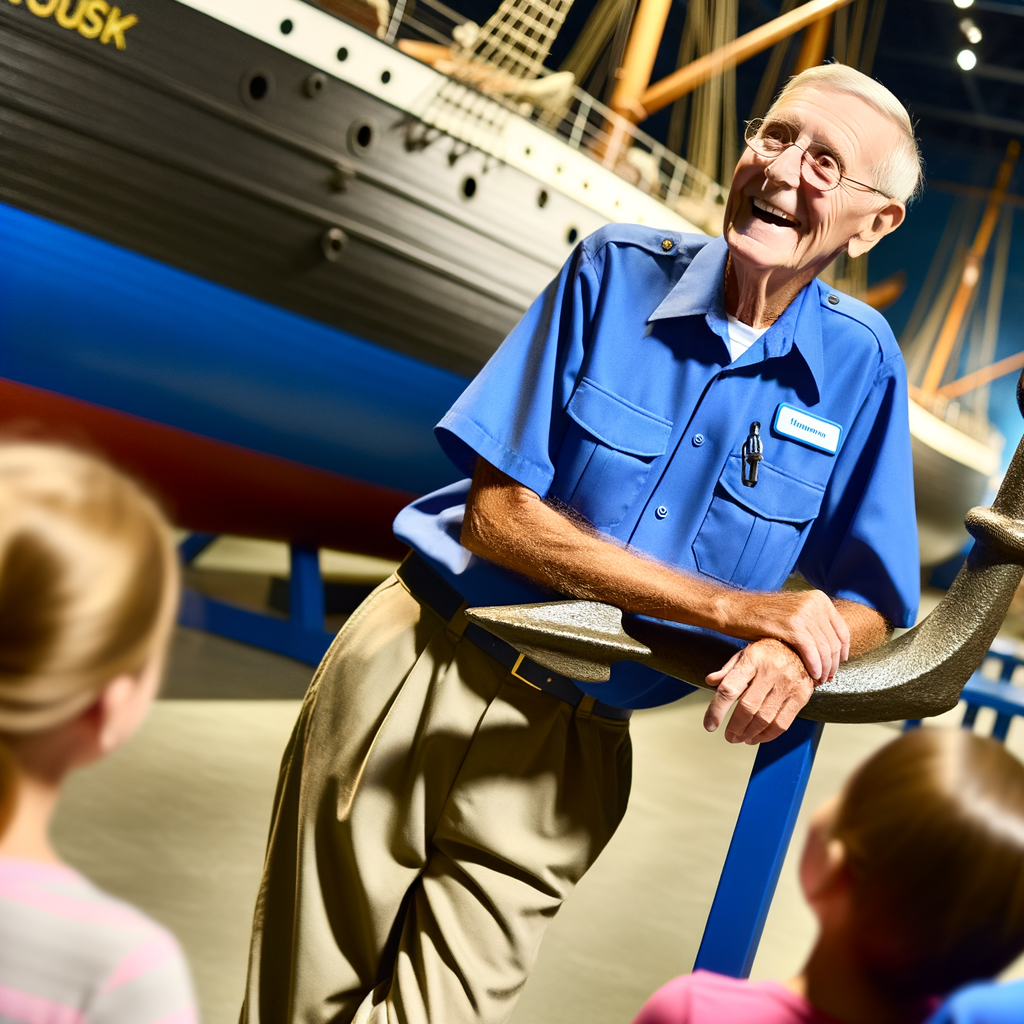 Older man in blue shirt engaging with children.
