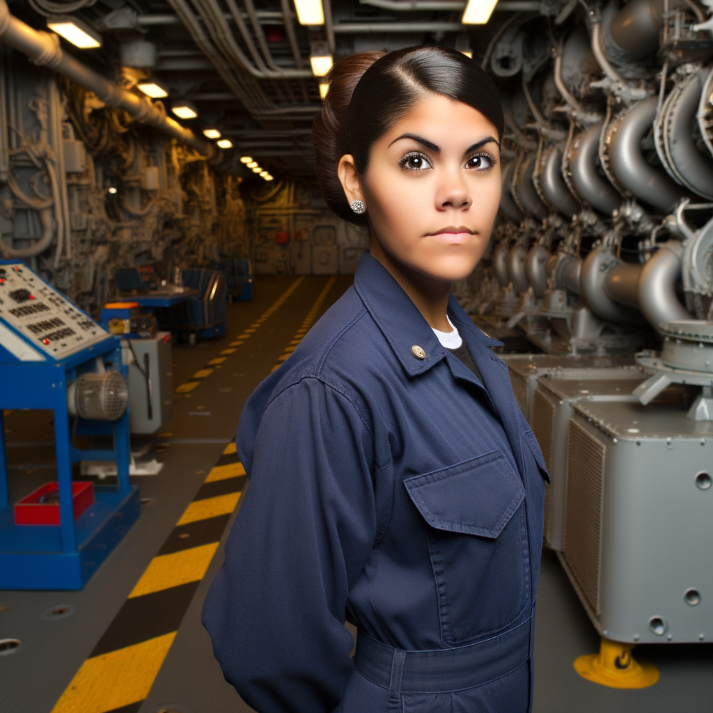 Female engineer stands confidently in a control room.