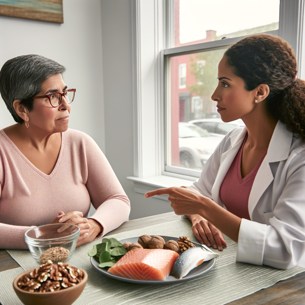 Nutritionist discussing healthy eating with a woman.