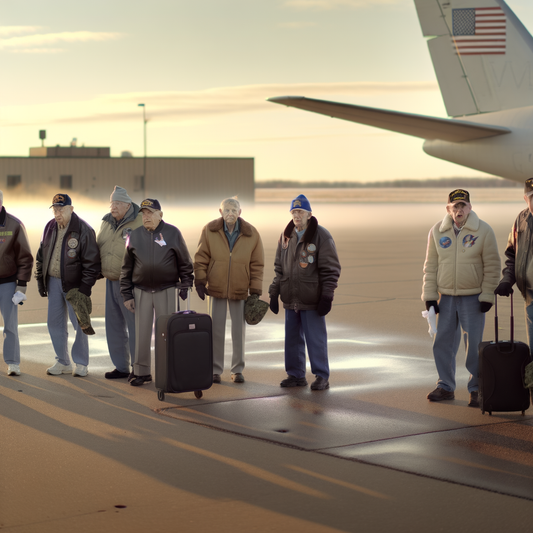 Veterans waiting at the airport for their flight.