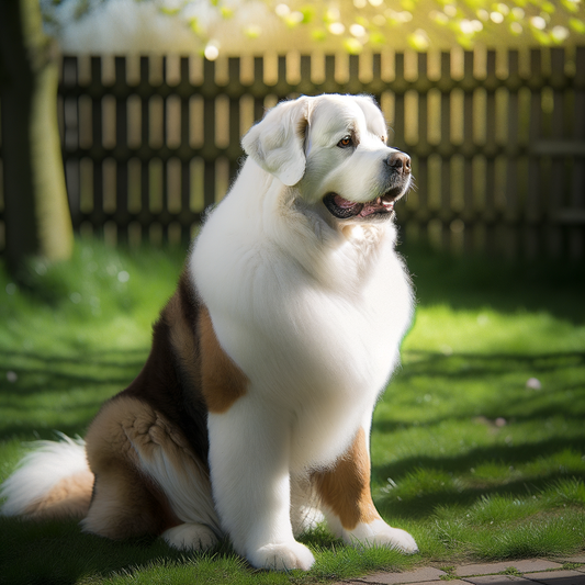 A fluffy dog sitting elegantly in the sunlight.