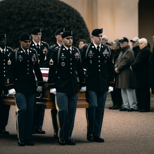 Soldiers carrying a casket during a funeral service.