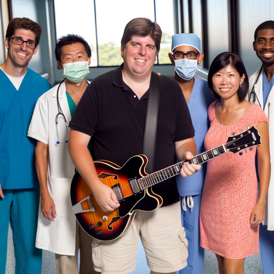 People in scrubs and casual attire smiling together.