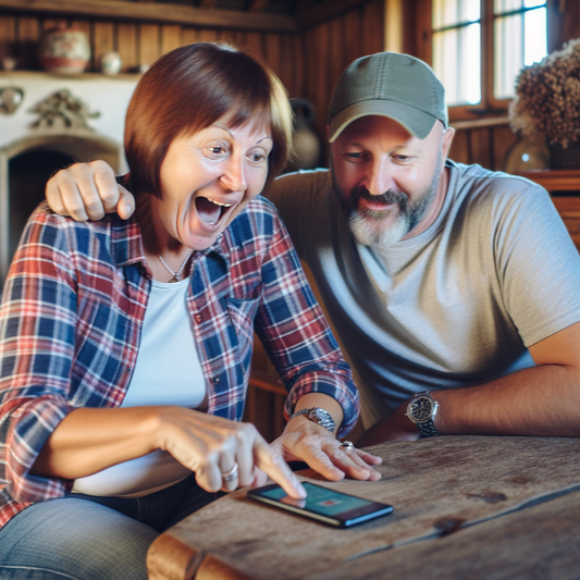 Excited couple enjoying a fun moment together.