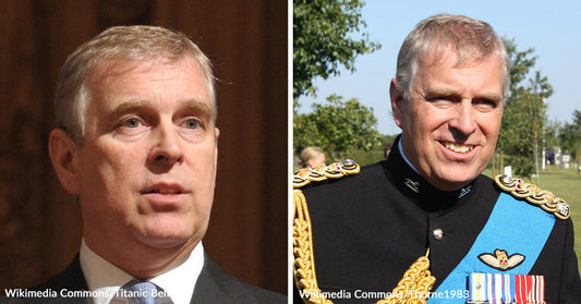 Side-by-side image of the same gray-haired man: on the left in a suit and blue tie indoors, and on the right smiling outdoors in an ornate black military uniform with medals and a blue sash.