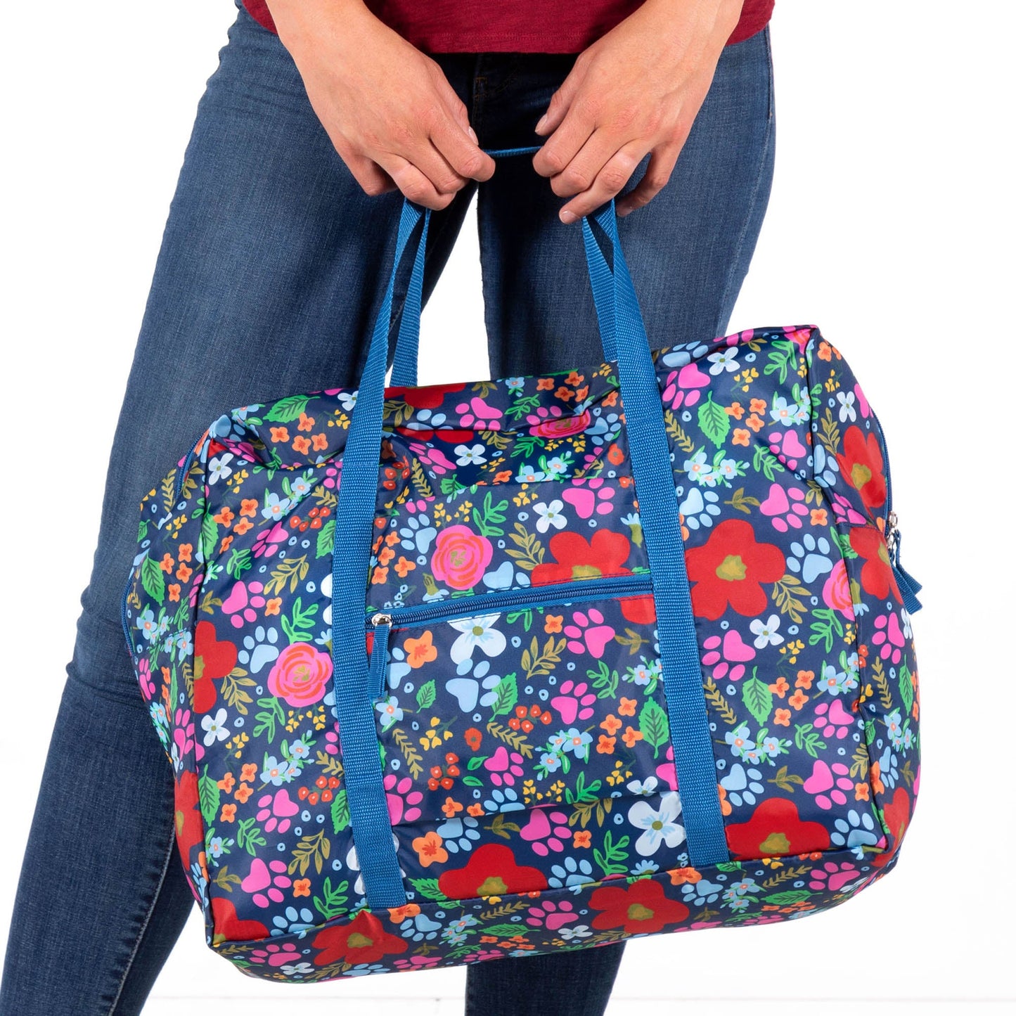 Field of Flowers Paw Print Packable Duffel Bag