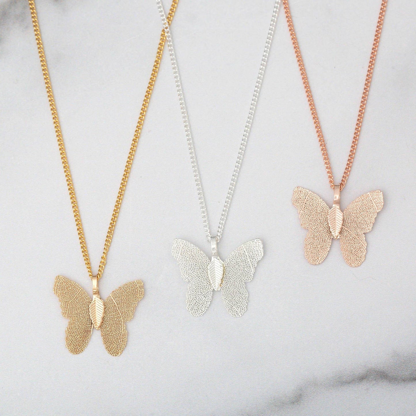 Lustrous Leaf Butterfly Necklace