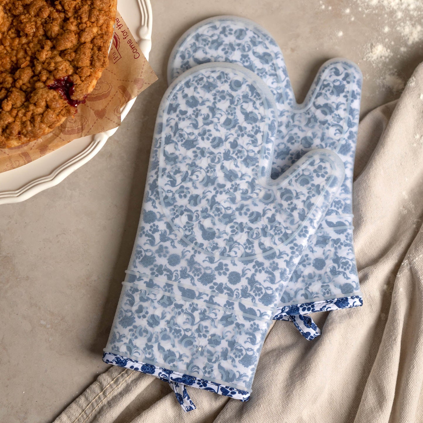 Blue Swirl Paw Silicone Oven Mitt Set