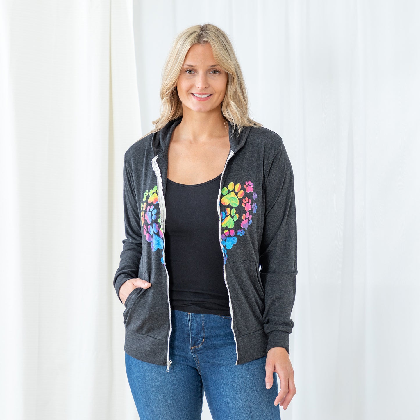 Anniversary Paw Print Love Lightweight Zip Hoodie