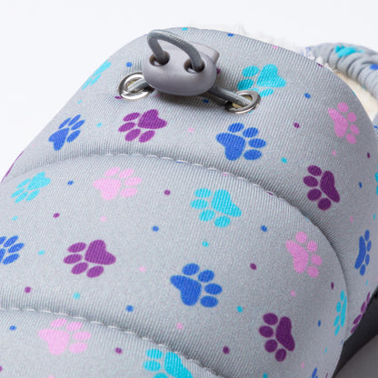 Paw Print Puffy Fleece-Lined Slippers with Toggle