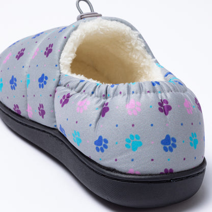 Paw Print Puffy Fleece-Lined Slippers with Toggle