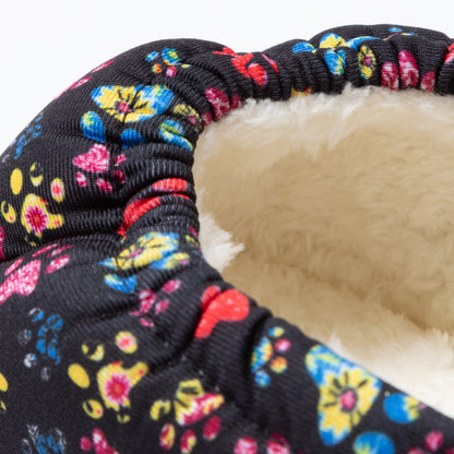 Paw Print Puffy Fleece-Lined Slippers with Toggle