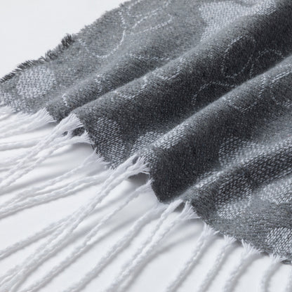 Paw Print Cotton Blend Throw Blanket with Fringe - 70” x 56”