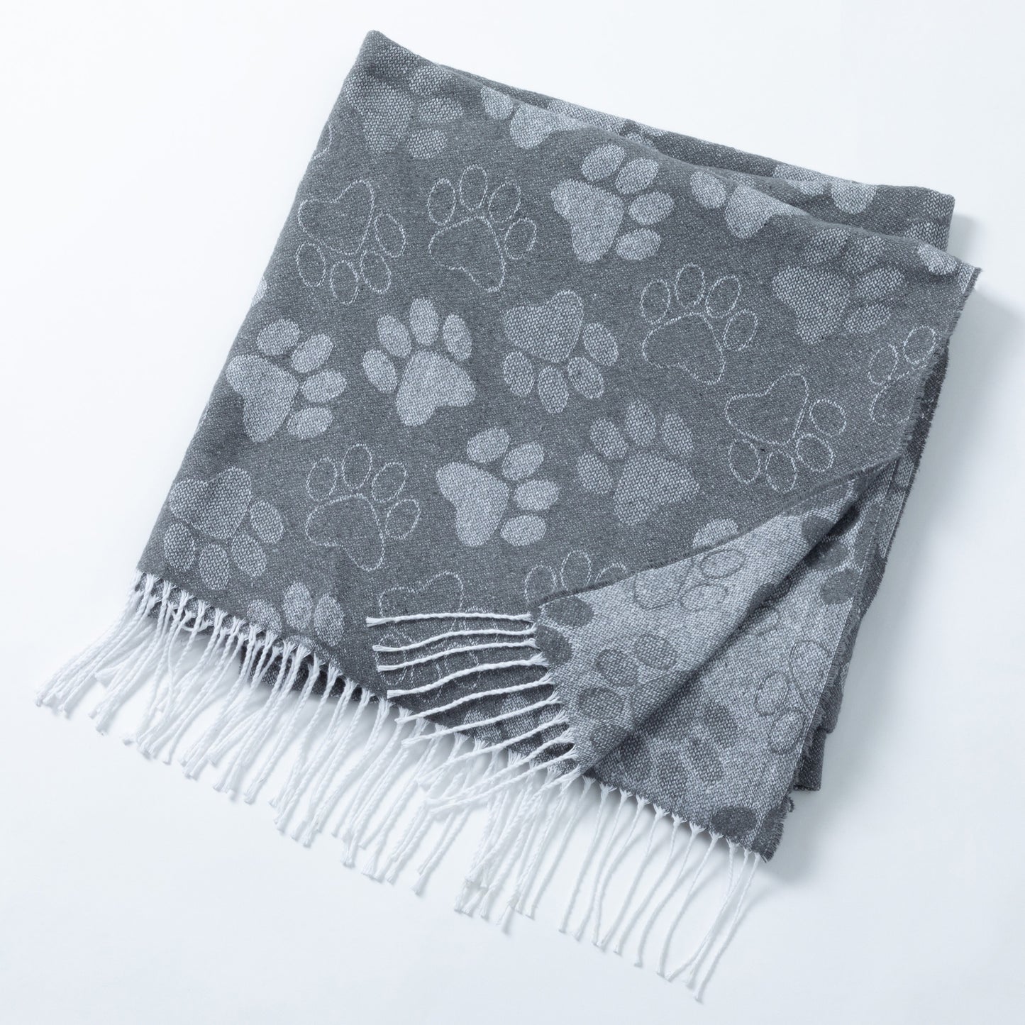 Paw Print Cotton Blend Throw Blanket with Fringe - 70” x 56”