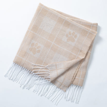 Ukrainian Cotton Blend Paw Throw Blanket with Fringe